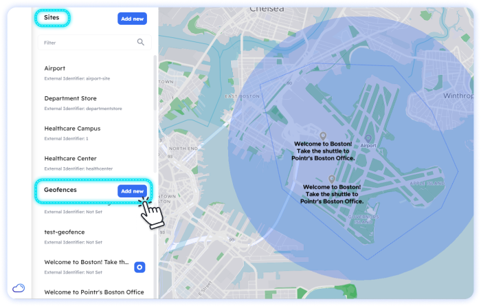 Access gps geofence page