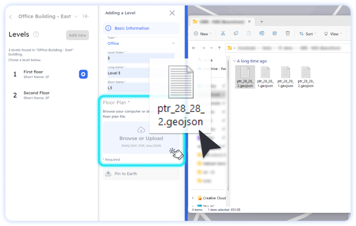 drag and drop geojson to Pointr Cloud Dashboard