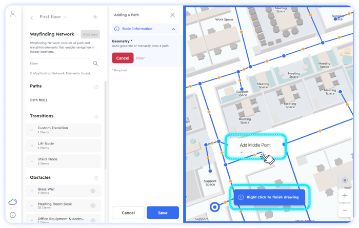 Add middle point and confirm path adjustment