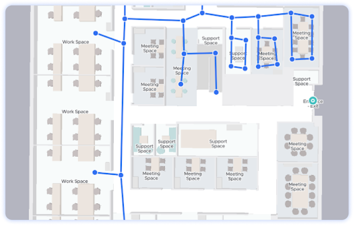 extending paths into large room to ensure accessibility